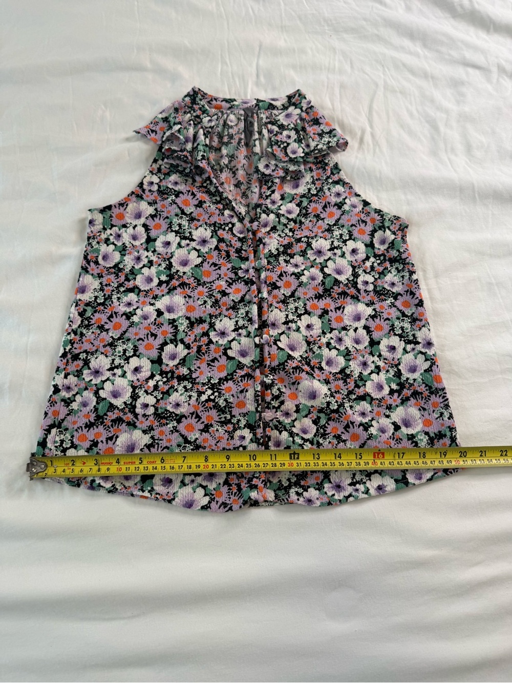 Anthropologie Floral Ruffle Neck Blouse Sleeveless Textured Boho Cottagecore S - Picture 9 of 10